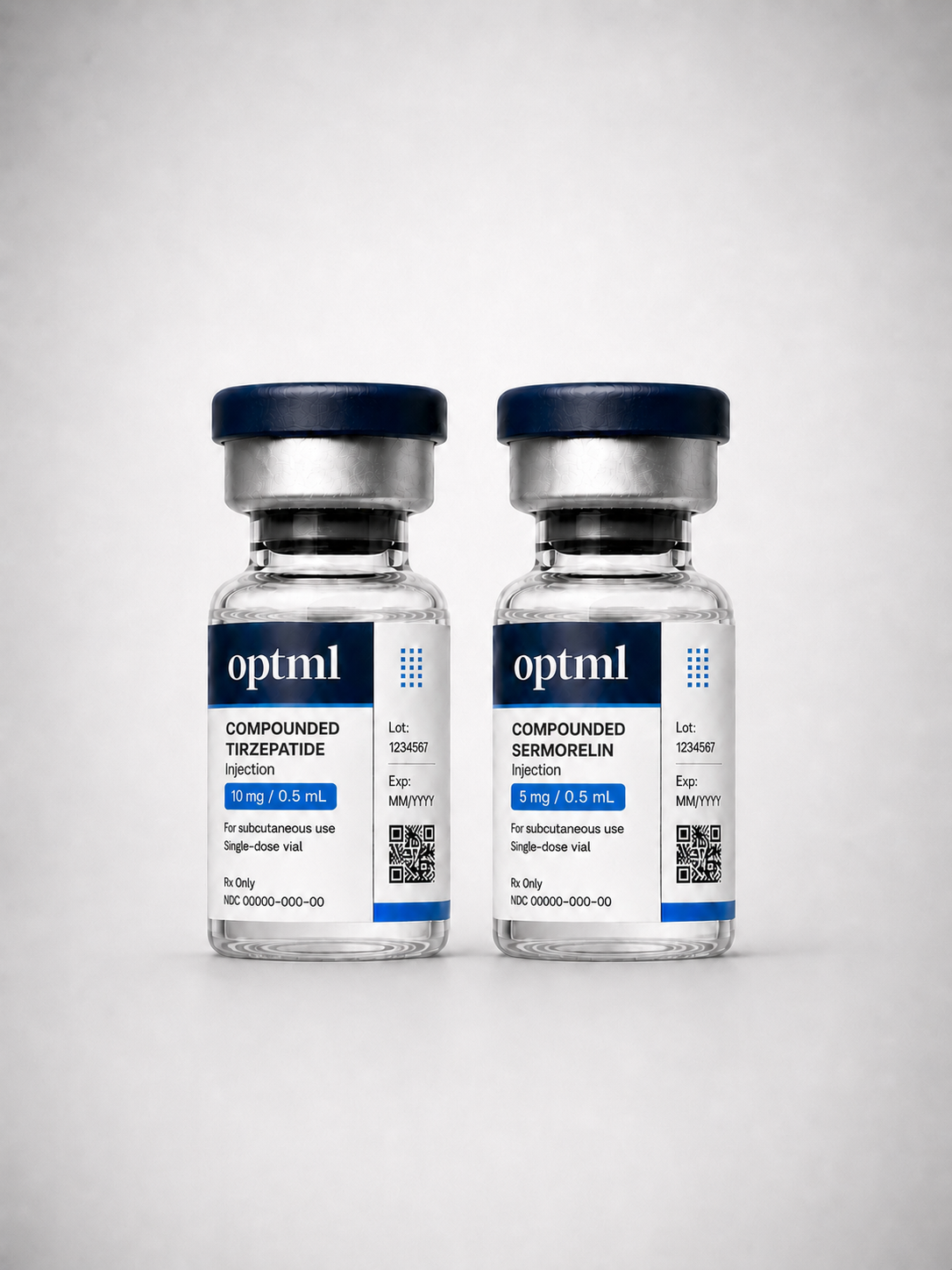 OPTML High-Performer Stack: compounded tirzepatide and sermorelin vials