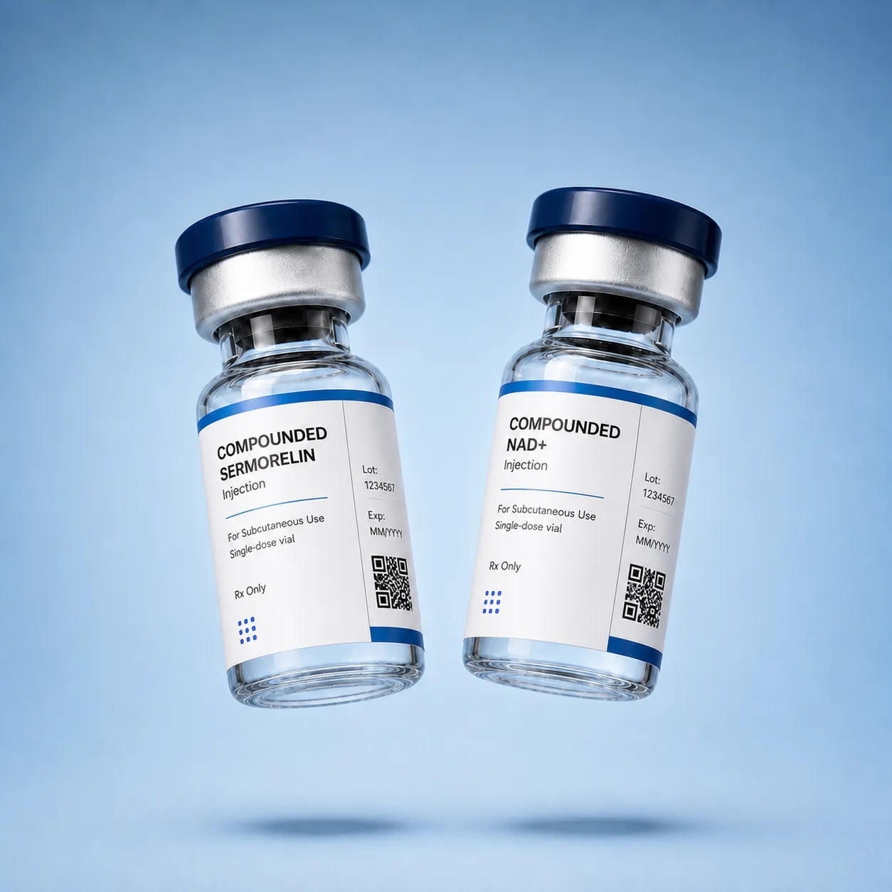 OPTML compounded NAD+ and Sermorelin vials