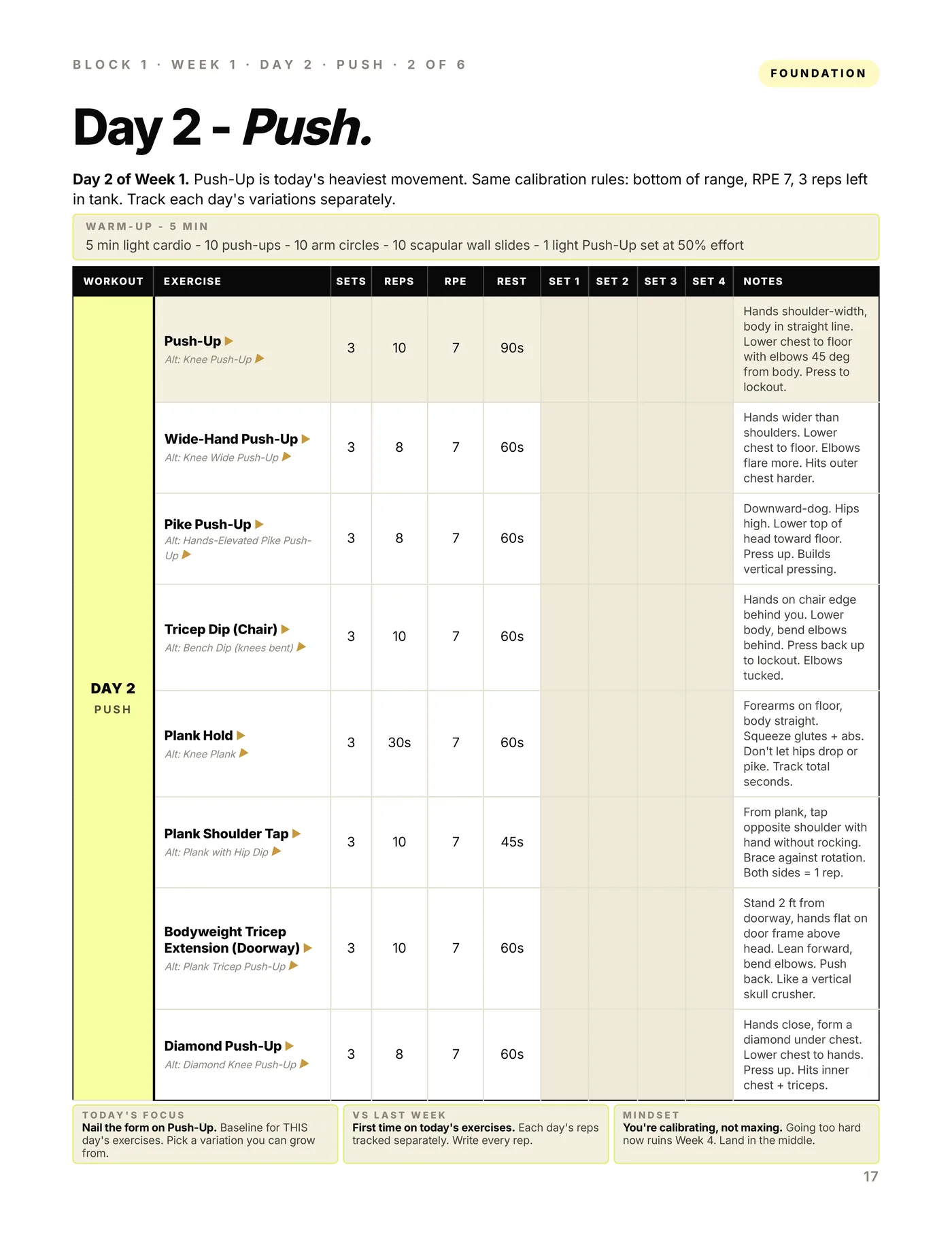 Bodyweight Training, a workout page