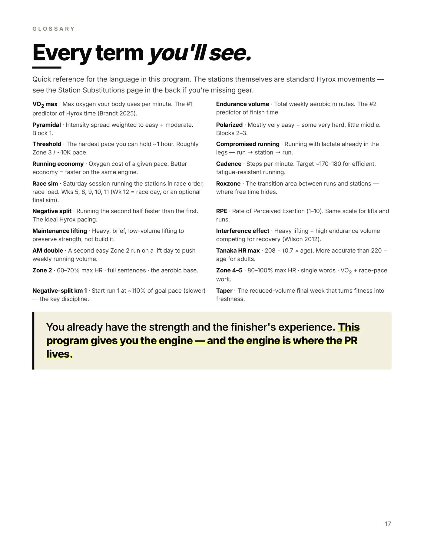 Hyrox Race Pace, exercise glossary