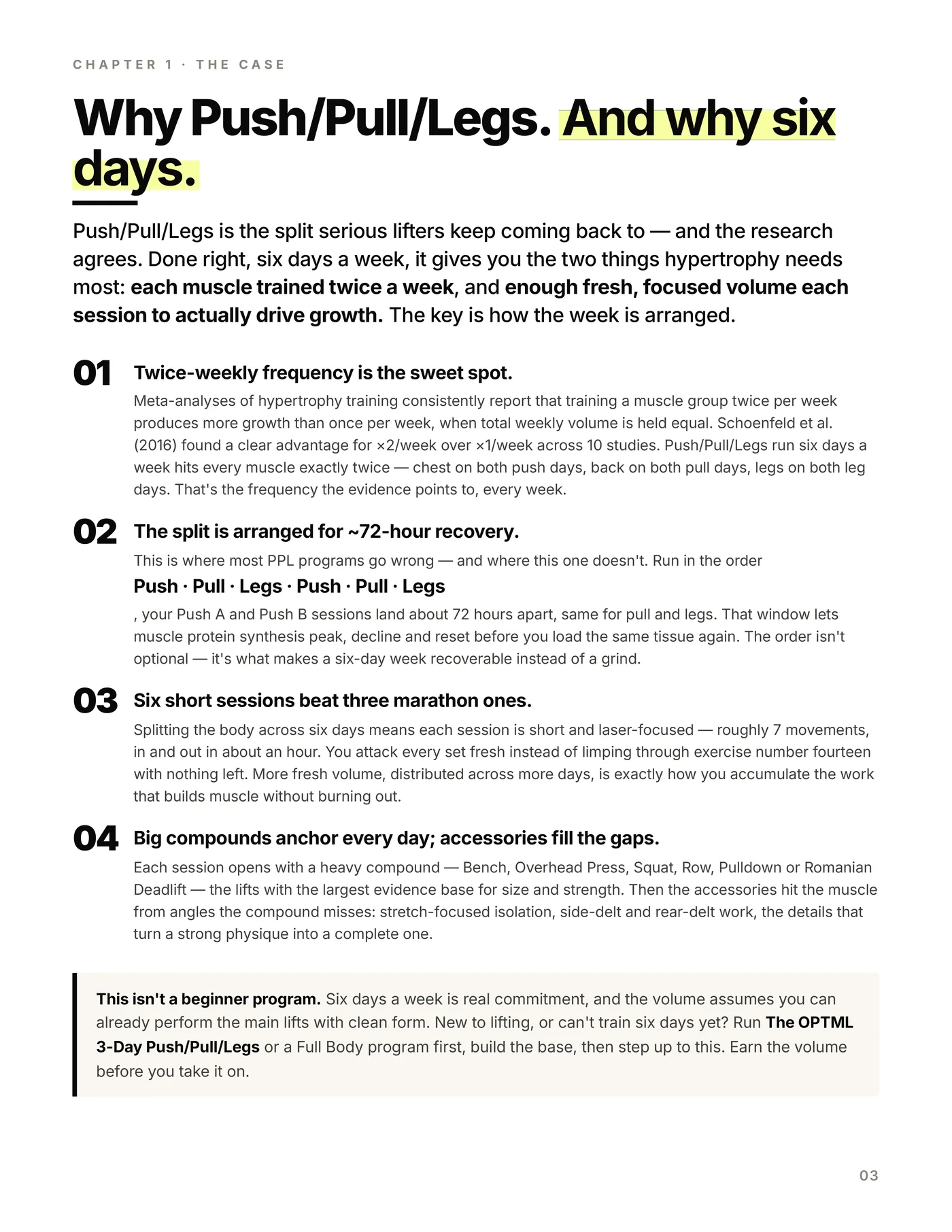 Push / Pull / Legs — 6 Day, the method