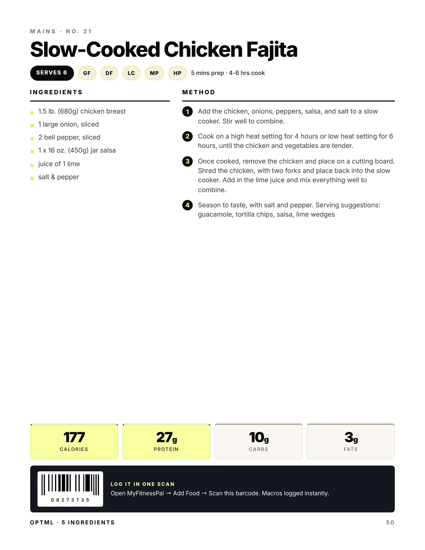 5-Ingredient Recipes, macros + scan code
