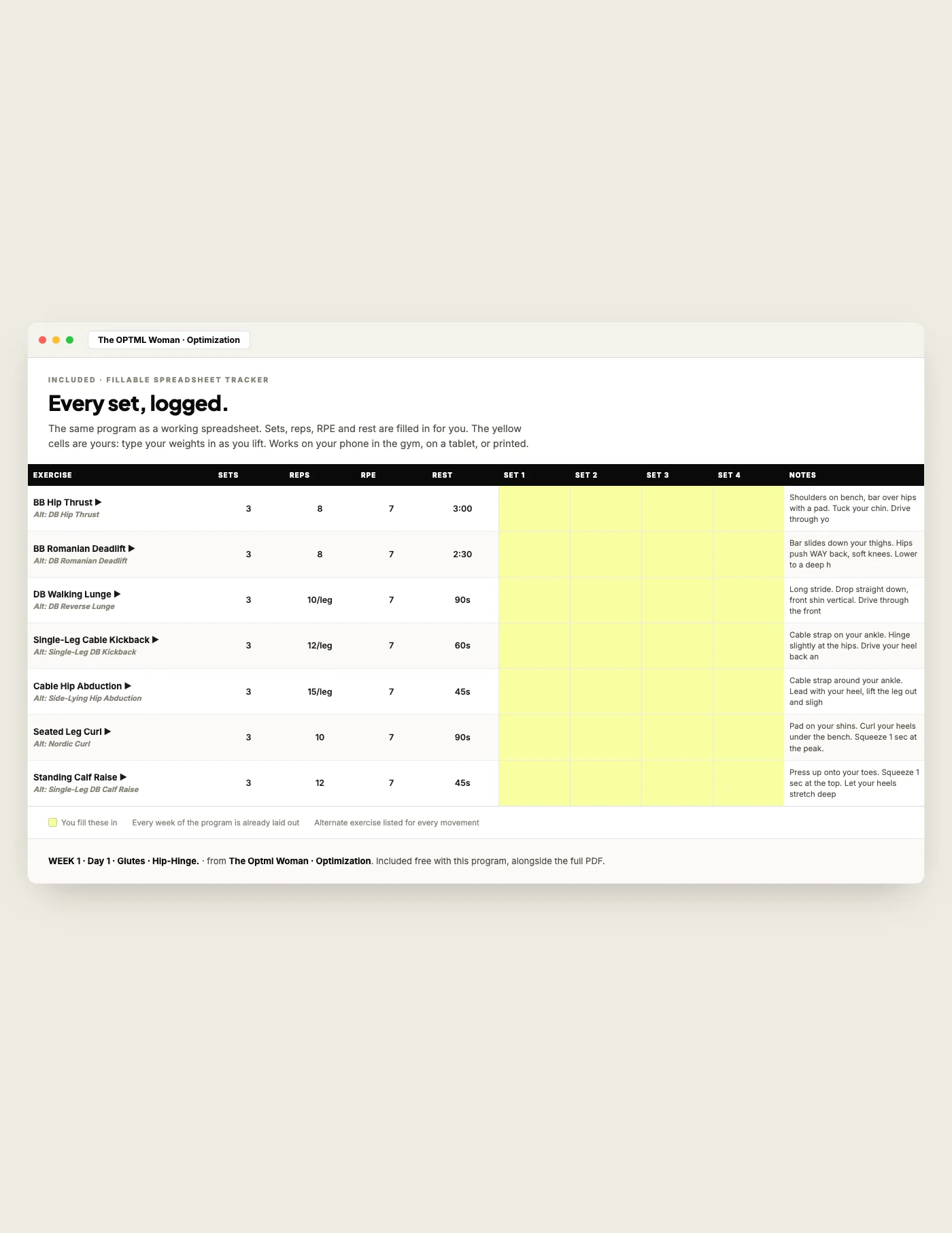 The OPTML Woman — Optimization, fillable tracker