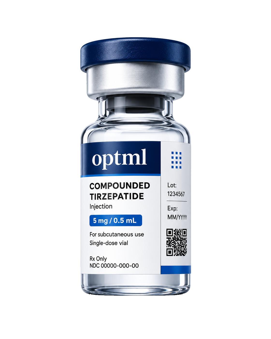 OPTML compounded tirzepatide vial, 5 mg / 0.5 mL